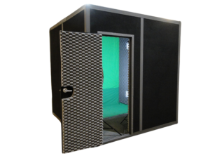 Custom sound enclosure with interior green screen